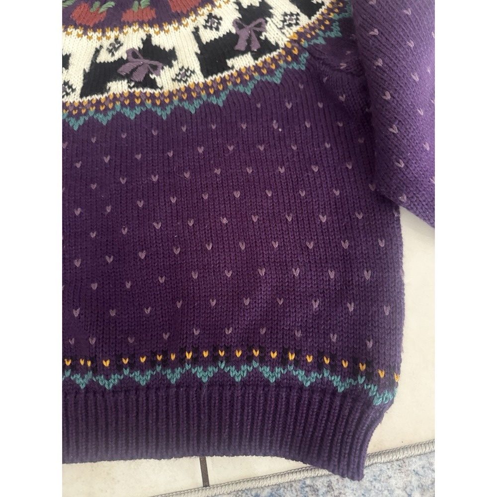 Vintage 90s Northern Isles Womens L Purple Scottie Dog Apple Fair Isle Sweater - Picture 11 of 16